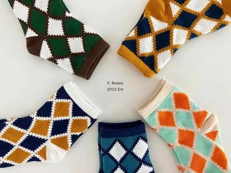 V Bunny - Korean Children Fashion - #todddlerfashion - Arglye Socks Set - 9