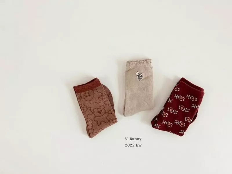 V Bunny - Korean Children Fashion - #toddlerclothing - Choco Bear Socks Set - 6