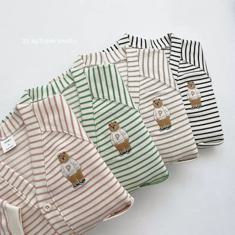 Vivid I - Korean Children Fashion - #Kfashion4kids - Bear Strieps Cardigan