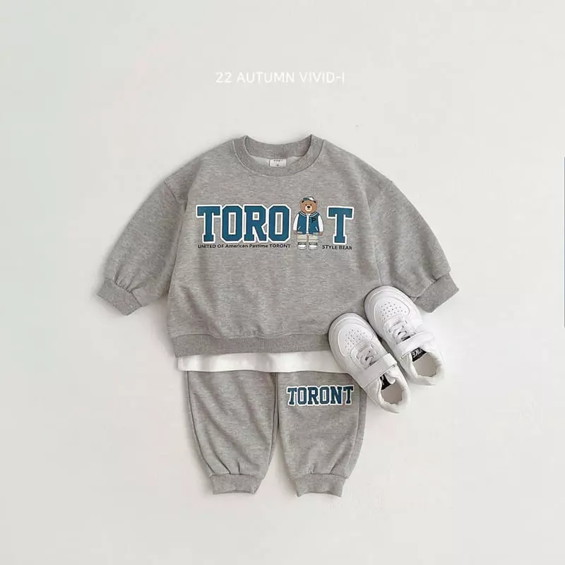 Vivid I - Korean Children Fashion - #Kfashion4kids - City Bear Top Bottom Set - 5