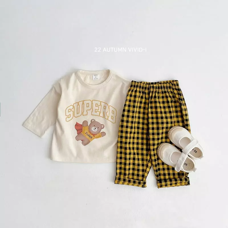 Vivid I - Korean Children Fashion - #childofig - Super Bear Check Top Bottom Set - 2