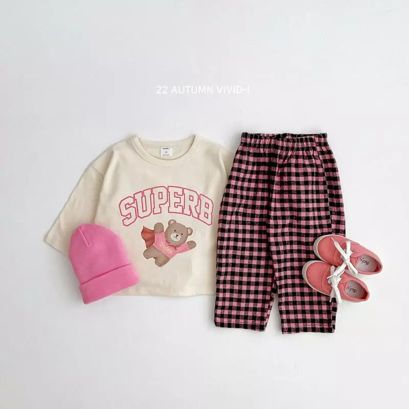 Vivid I - Korean Children Fashion - #childofig - Super Bear Check Top Bottom Set - 3