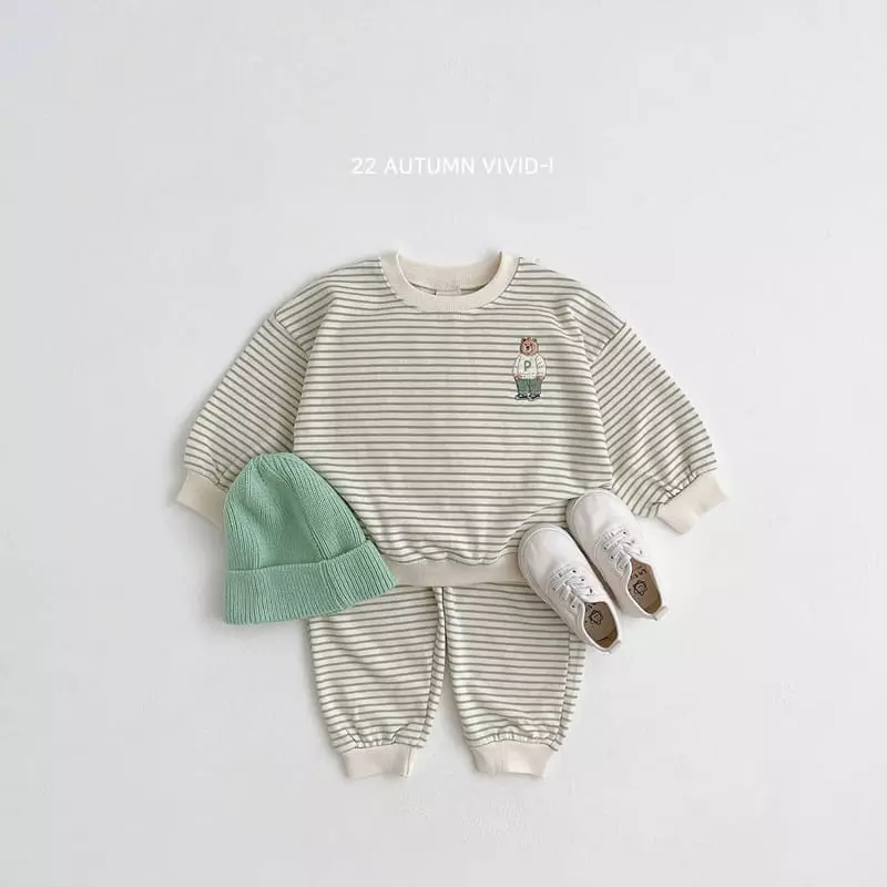 Vivid I - Korean Children Fashion - #childofig - P Bear Stripers Top Bottom Set - 5