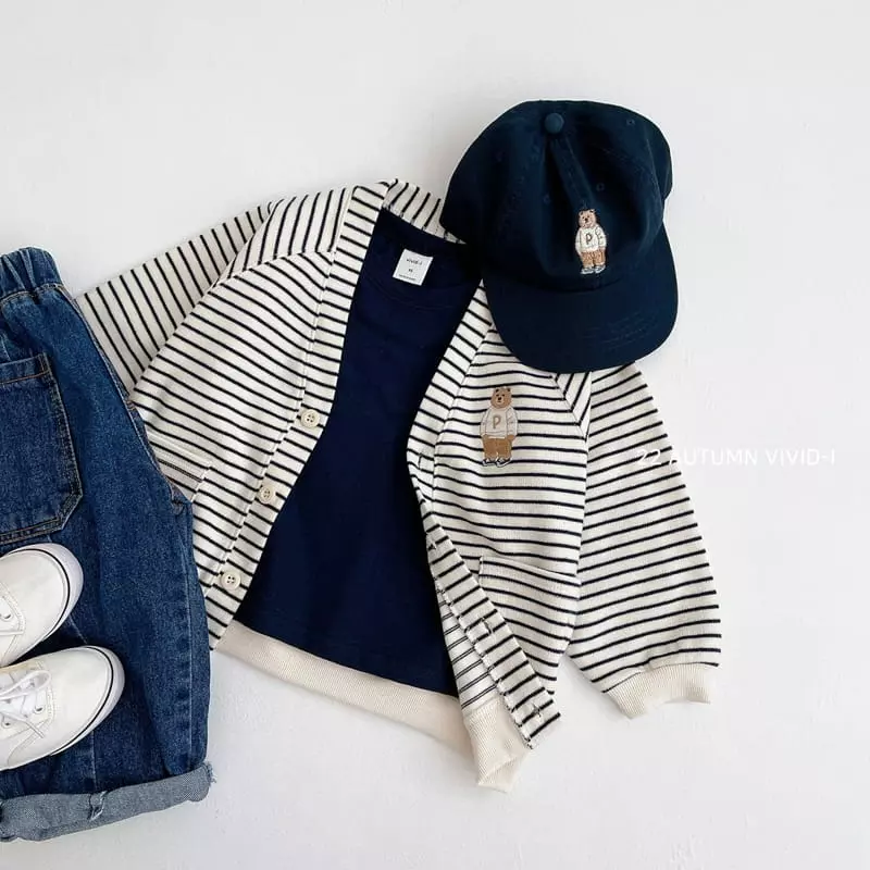 Vivid I - Korean Children Fashion - #childrensboutique - Bear Strieps Cardigan - 8