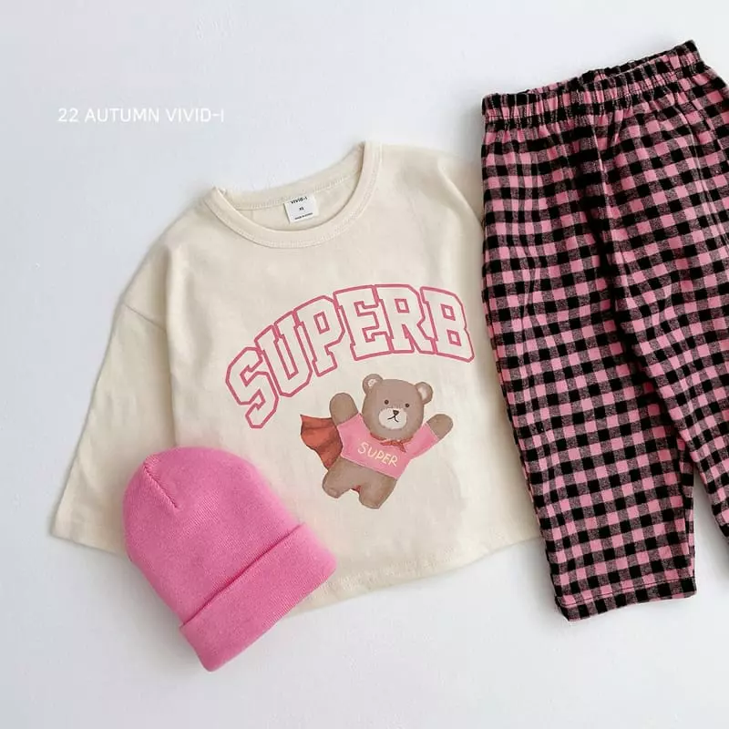 Vivid I - Korean Children Fashion - #childofig - Super Bear Check Top Bottom Set - 4