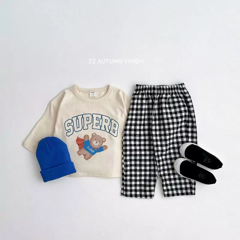 Vivid I - Korean Children Fashion - #designkidswear - Super Bear Check Top Bottom Set - 5