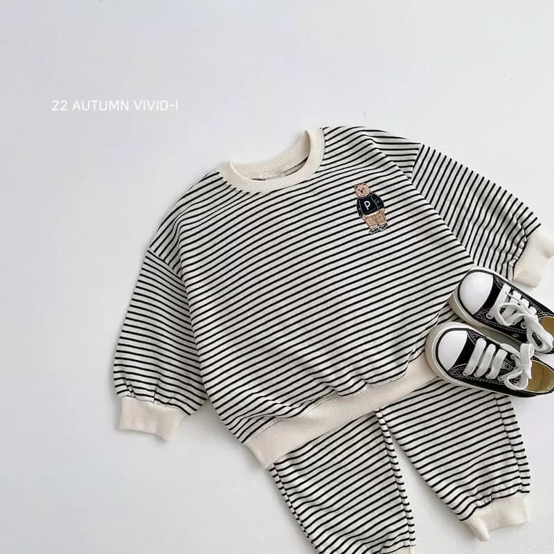 Vivid I - Korean Children Fashion - #designkidswear - P Bear Stripers Top Bottom Set - 7