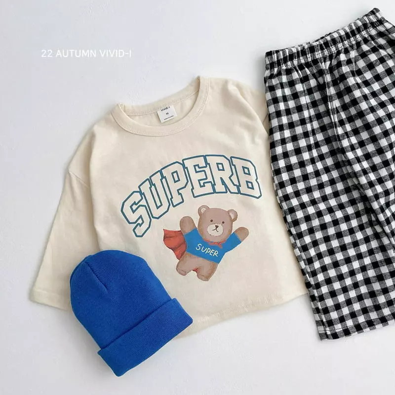Vivid I - Korean Children Fashion - #discoveringself - Super Bear Check Top Bottom Set - 6