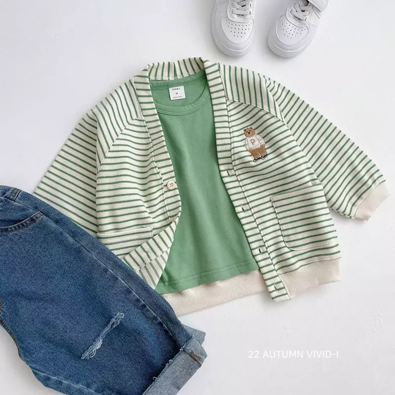 Vivid I - Korean Children Fashion - #fashionkids - Bear Strieps Cardigan - 11