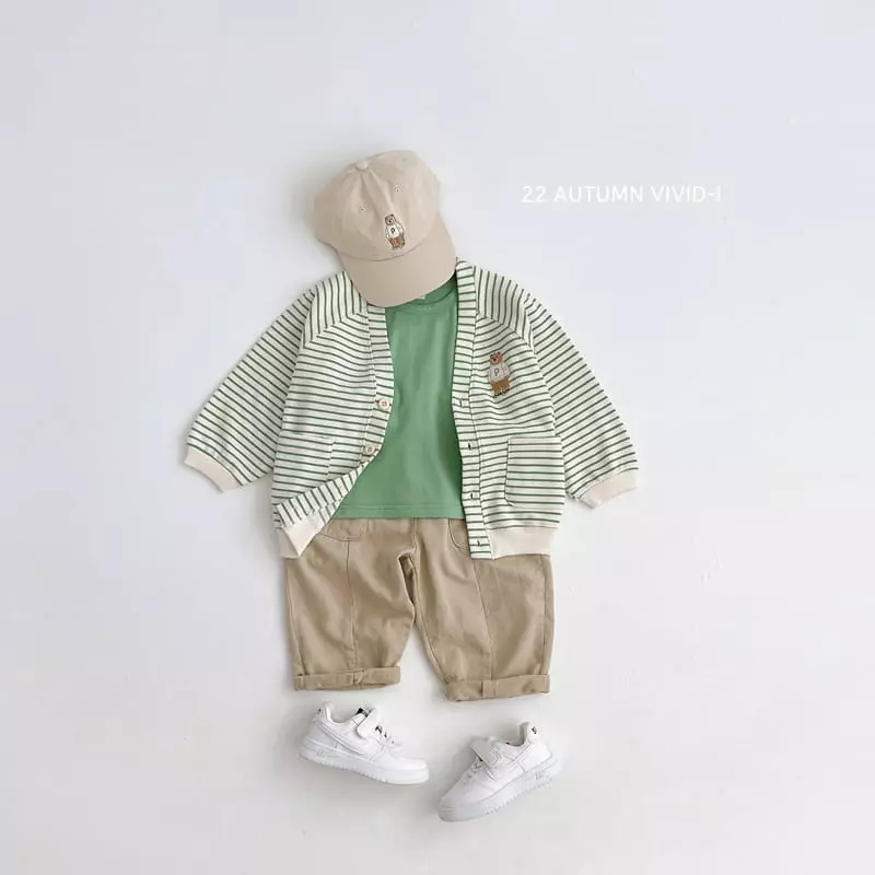 Vivid I - Korean Children Fashion - #kidsshorts - Bear Strieps Cardigan - 12