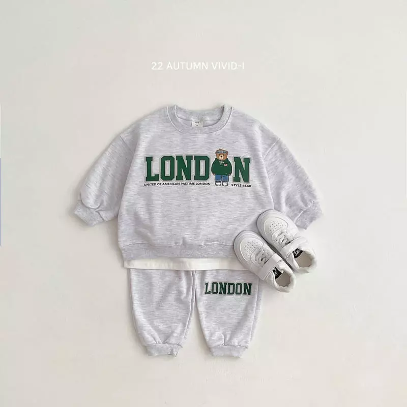 Vivid I - Korean Children Fashion - #littlefashionista - City Bear Top Bottom Set - 6