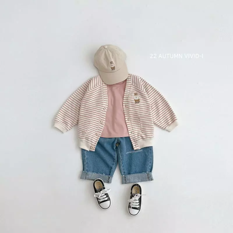 Vivid I - Korean Children Fashion - #magicofchildhood - Bear Strieps Cardigan - 3