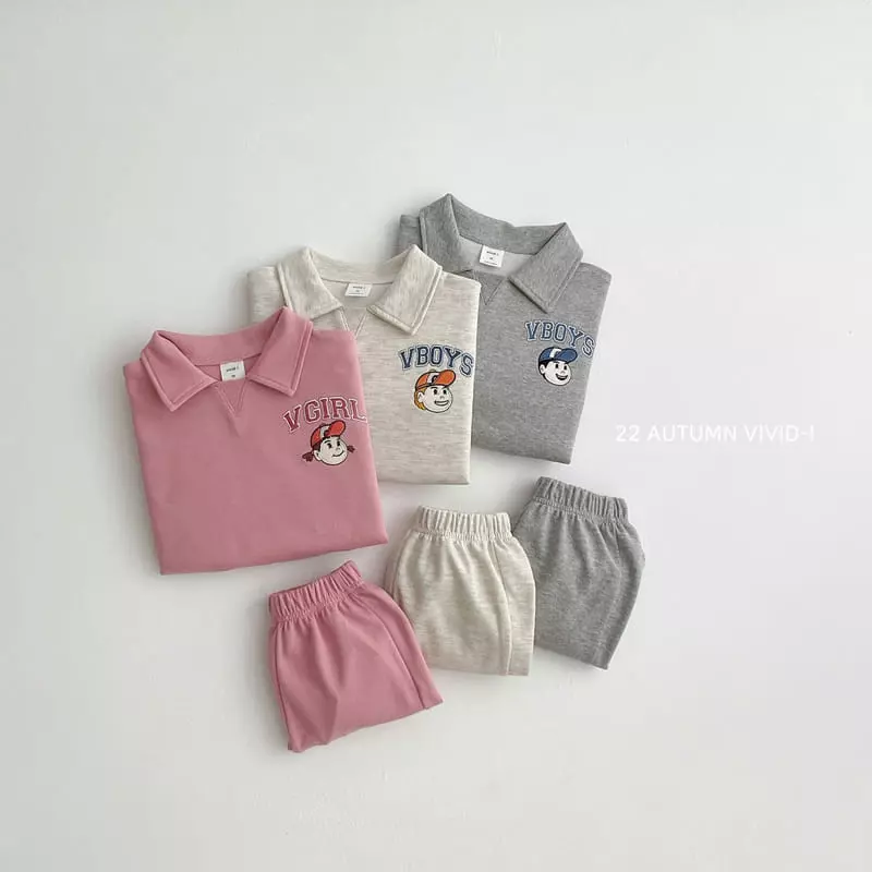 Vivid I - Korean Children Fashion - #magicofchildhood - V Collar Top Bottom Set