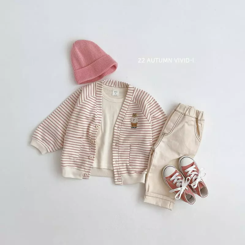 Vivid I - Korean Children Fashion - #magicofchildhood - Bear Strieps Cardigan - 4