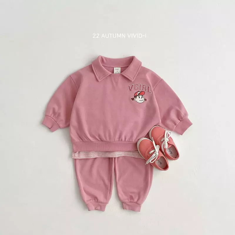 Vivid I - Korean Children Fashion - #minifashionista - V Collar Top Bottom Set - 2