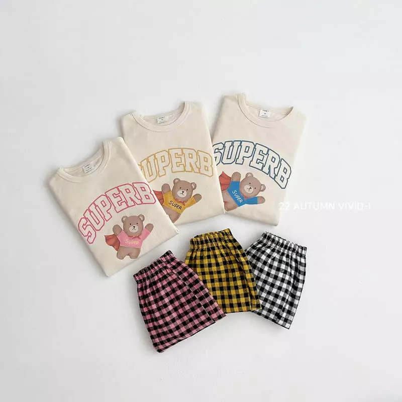 Vivid I - Korean Children Fashion - #prettylittlegirls - Super Bear Check Top Bottom Set