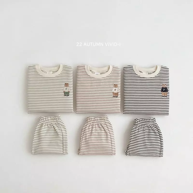 Vivid I - Korean Children Fashion - #prettylittlegirls - P Bear Stripers Top Bottom Set