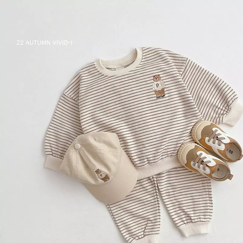 Vivid I - Korean Children Fashion - #toddlerclothing - P Bear Stripers Top Bottom Set - 4