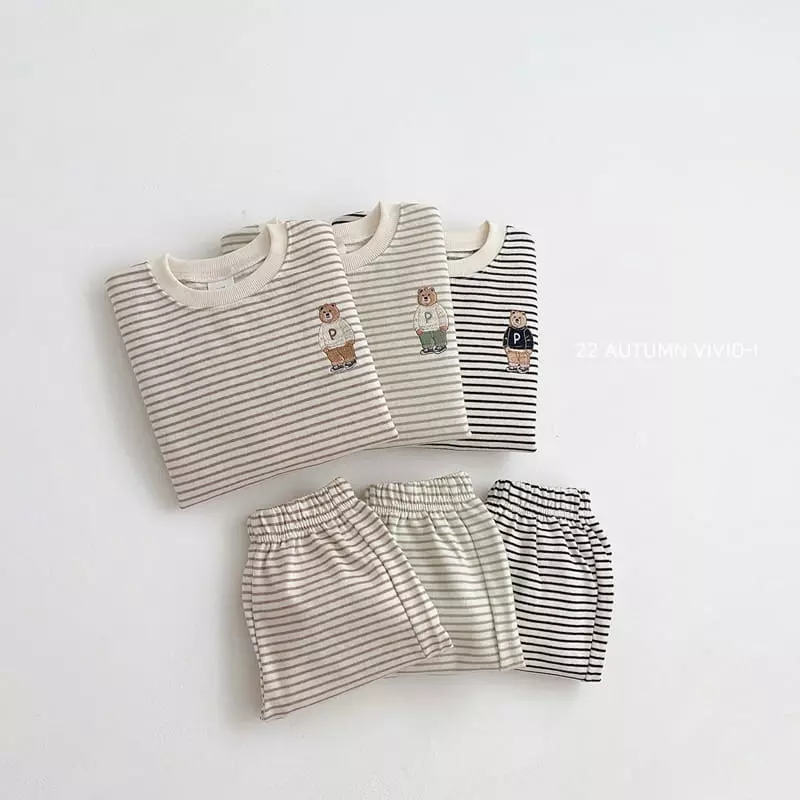 Vivid I - Korean Children Fashion - #todddlerfashion - P Bear Stripers Top Bottom Set - 2