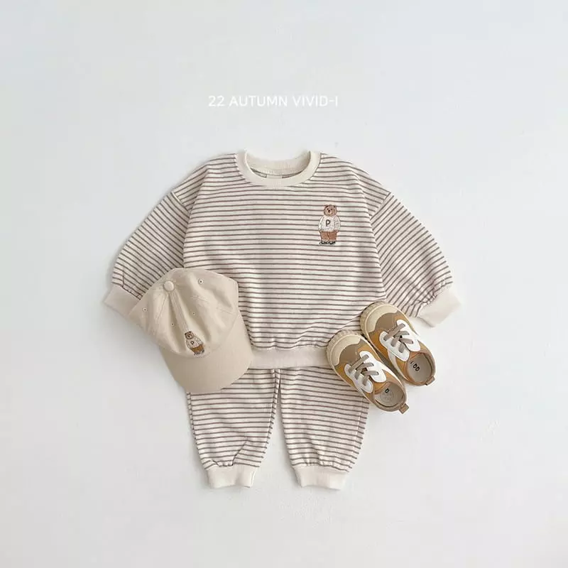 Vivid I - Korean Children Fashion - #toddlerclothing - P Bear Stripers Top Bottom Set - 3