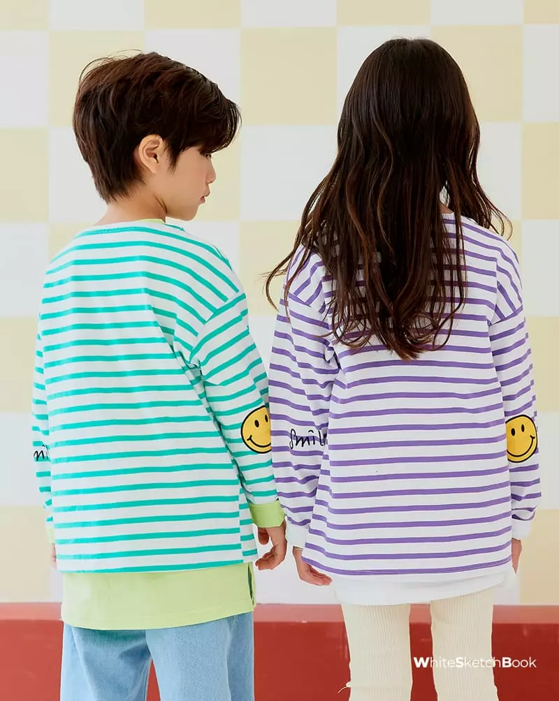 Whitesketchbook - Korean Children Fashion - #minifashionista - Stripes Smile Tee - 5