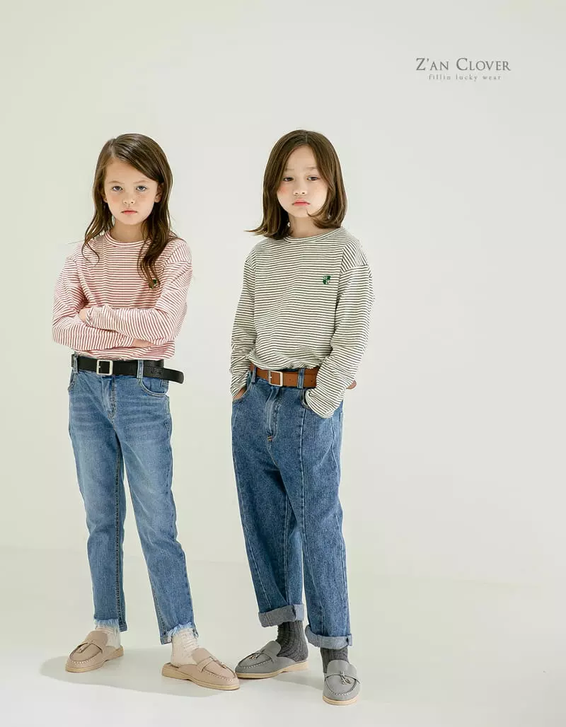 Zan Clover - Korean Children Fashion - #designkidswear - Embrodiery Stripes Tee - 2