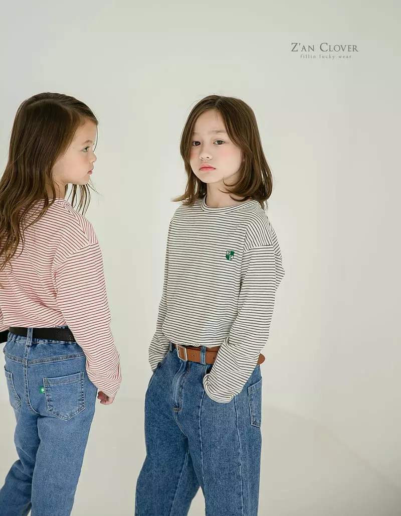 Zan Clover - Korean Children Fashion - #kidsshorts - Embrodiery Stripes Tee - 5