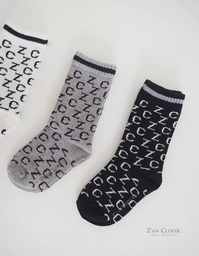 Zan Clover - Korean Children Fashion - #kidsshorts - ZC Logo Socks set of 3 - 3