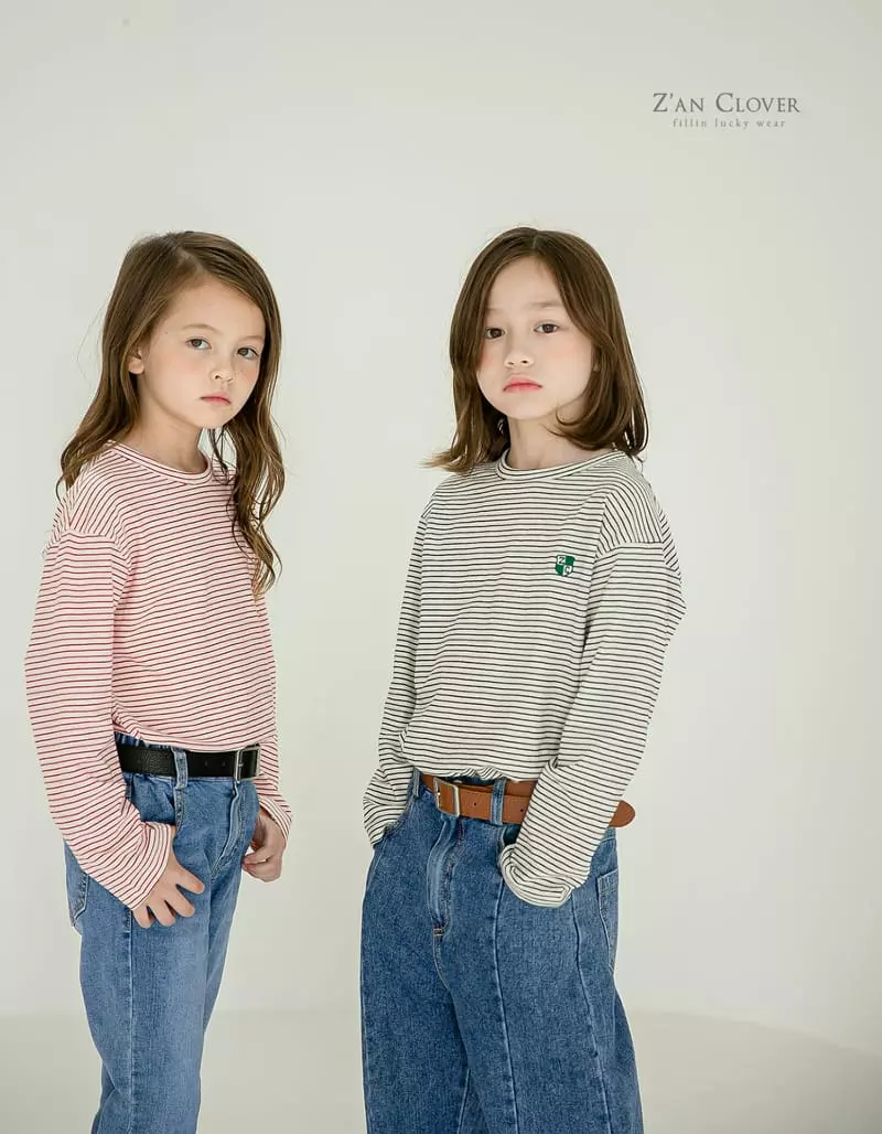 Zan Clover - Korean Children Fashion - #kidsstore - Embrodiery Stripes Tee - 6