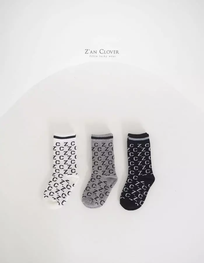 Zan Clover - Korean Children Fashion - #kidsshorts - ZC Logo Socks set of 3 - 4