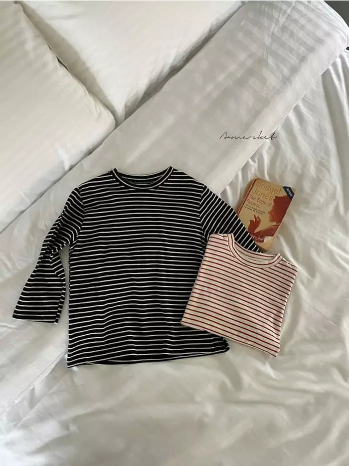 a-Market - Korean Children Fashion - #minifashionista - Slit Long Stripes Tee