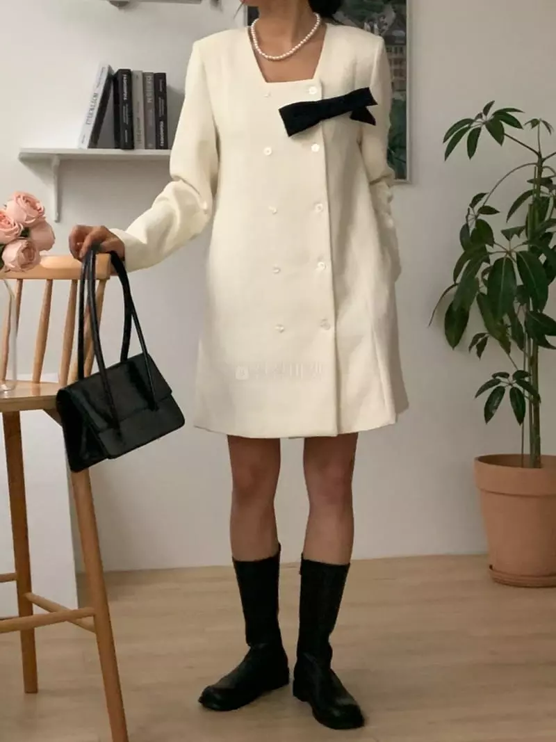 frill - Korean Women Fashion - #momslook - Ribbon Twid One-piece - 5