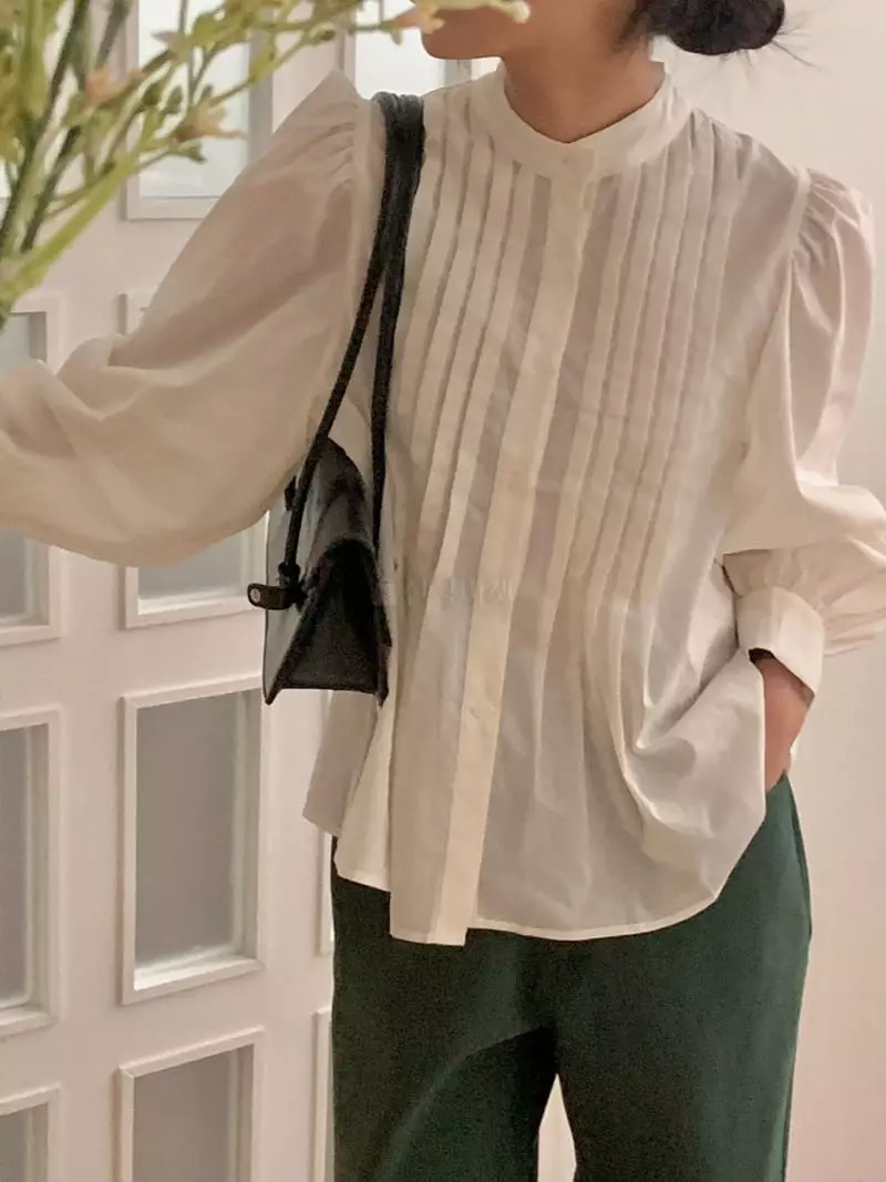 frill - Korean Women Fashion - #pursuepretty - Broonze Wrinkle Blouse