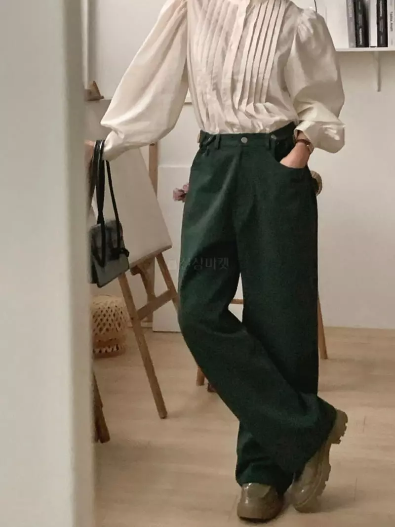 frill - Korean Women Fashion - #romanticstyle - Broonze Wrinkle Blouse - 4
