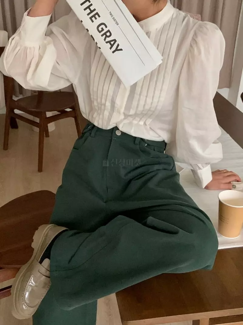 frill - Korean Women Fashion - #thatsdarling - Broonze Wrinkle Blouse - 5
