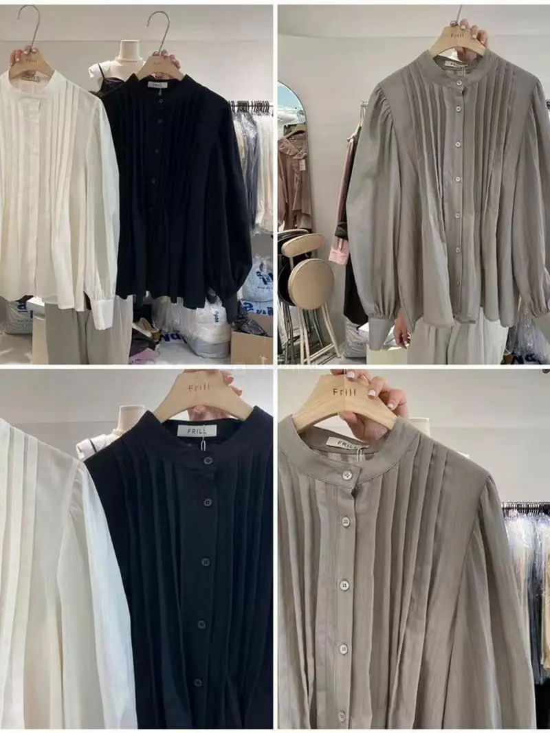 frill - Korean Women Fashion - #thelittlethings - Broonze Wrinkle Blouse - 6
