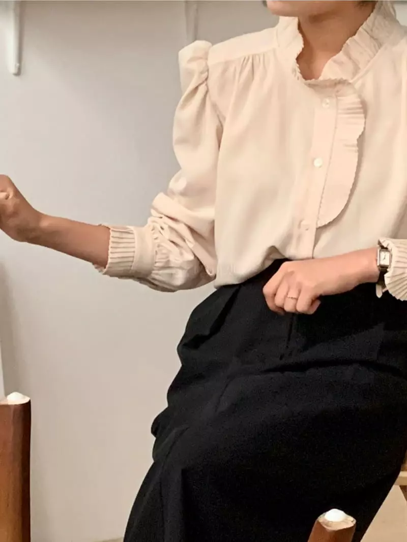 frill - Korean Women Fashion - #womensfashion - Wrinkle Collar Blouse - 5