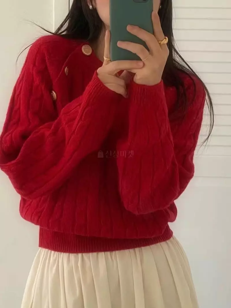 frill - Korean Women Fashion - #momslook - Mus Button Knit - 4
