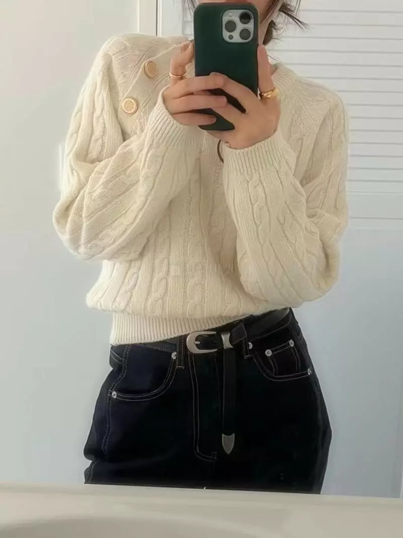 frill - Korean Women Fashion - #womensfashion - Mus Button Knit - 6