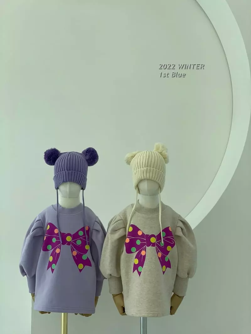 1st Blue - Korean Children Fashion - #childofig - Ribbon Smile Tee