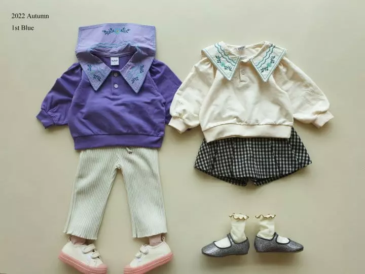 1st Blue - Korean Children Fashion - #childrensboutique - Flower Collar Tee - 2