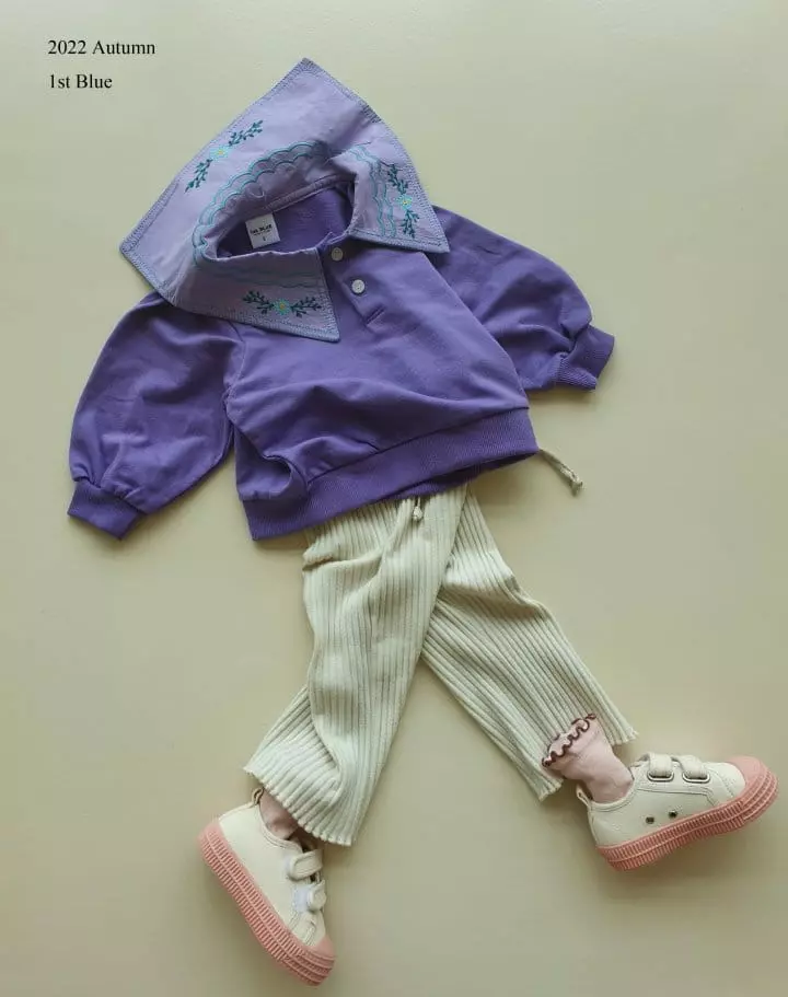 1st Blue - Korean Children Fashion - #designkidswear - Flower Collar Tee - 4