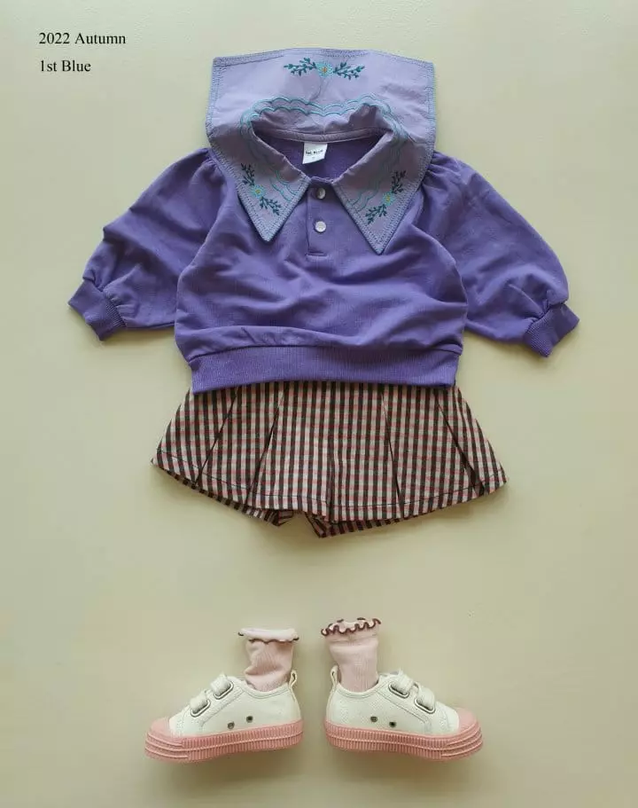 1st Blue - Korean Children Fashion - #fashionkids - Flower Collar Tee - 5