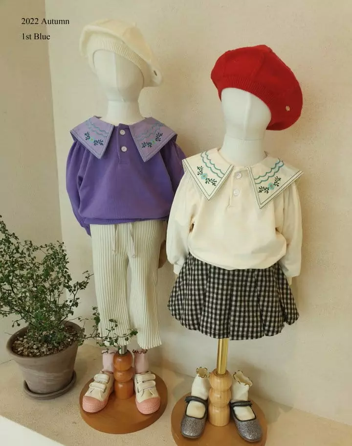 1st Blue - Korean Children Fashion - #kidsshorts - Flower Collar Tee - 6