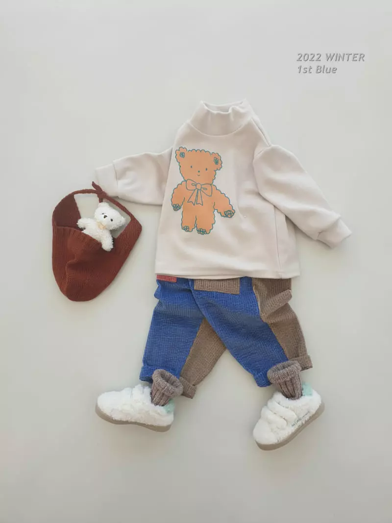 1st Blue - Korean Children Fashion - #magicofchildhood - Bear Short Turtleneck Tee