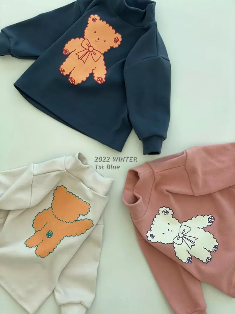 1st Blue - Korean Children Fashion - #toddlerclothing - Bear Short Turtleneck Tee - 5