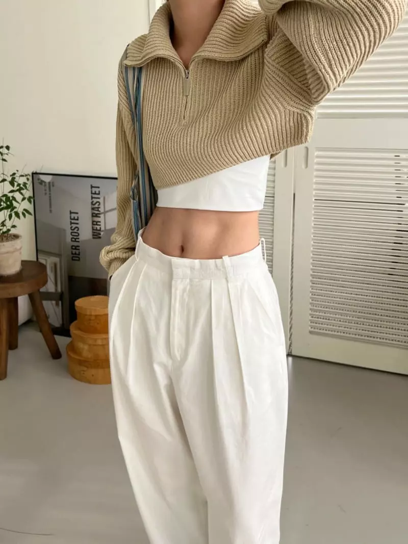 3.Another - Korean Women Fashion - #momslook - Crop Zip-up Knit Tee - 2
