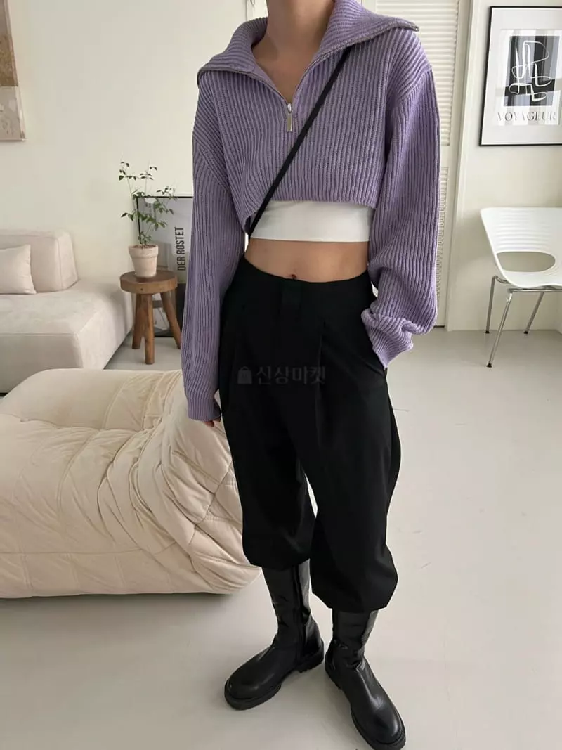 3.Another - Korean Women Fashion - #womensfashion - Crop Zip-up Knit Tee - 4