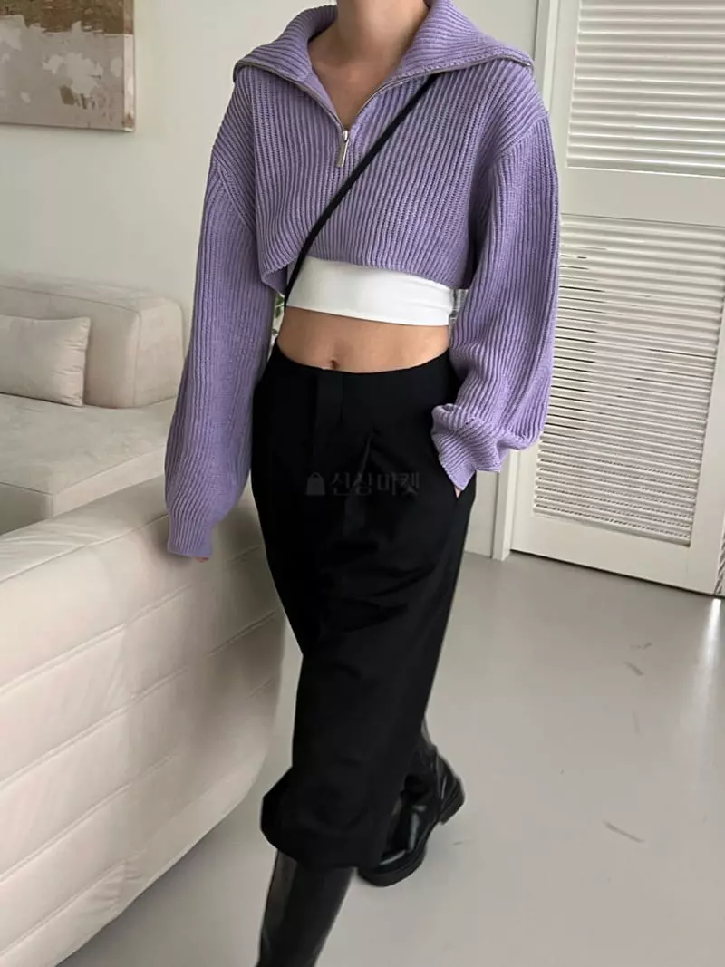 3.Another - Korean Women Fashion - #momslook - Crop Zip-up Knit Tee - 8