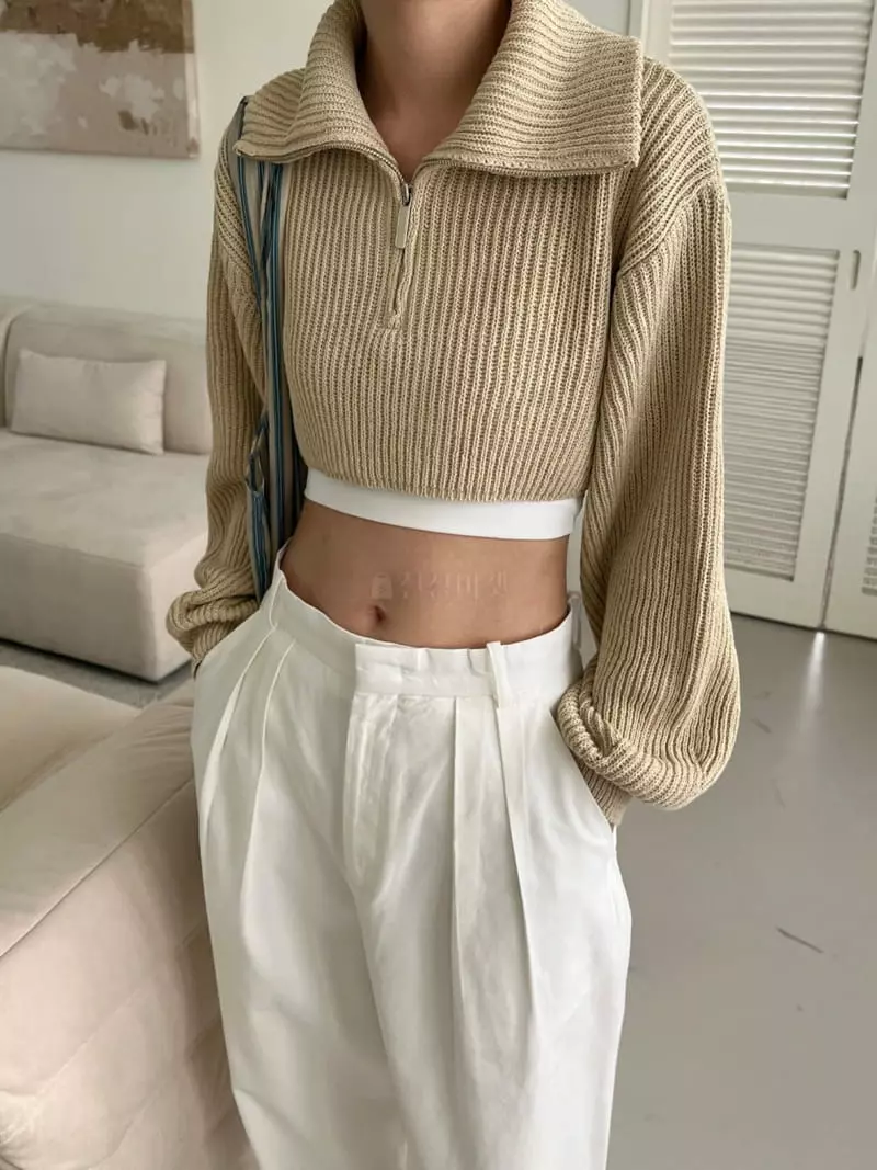 3.Another - Korean Women Fashion - #womensfashion - Crop Zip-up Knit Tee - 3